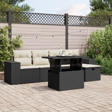 Set mobilier de grădină cu perne, 6 piese, negru, poliratan