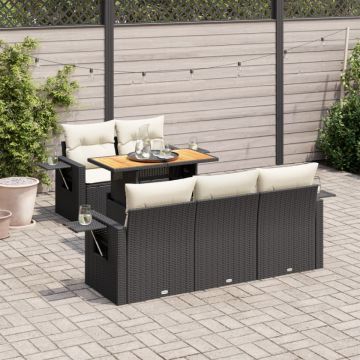 Set mobilier de grădină cu perne, 6 piese, negru, poliratan