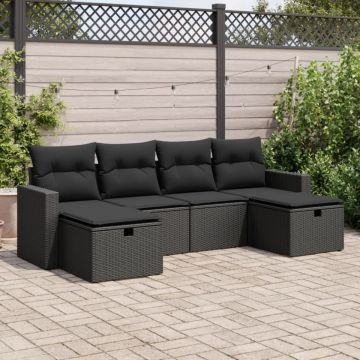 Set mobilier de grădină cu perne, 6 piese, negru, poliratan