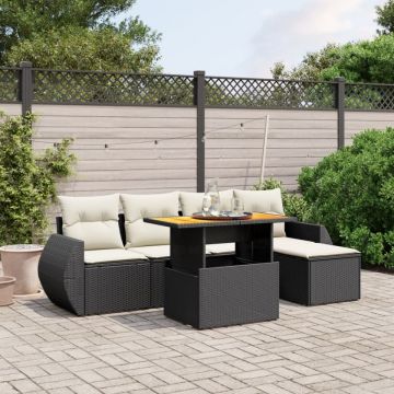 Set mobilier de grădină cu perne, 6 piese, negru, poliratan