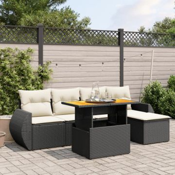 Set mobilier de grădină cu perne, 6 piese, negru, poliratan