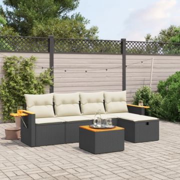 Set mobilier de grădină cu perne, 6 piese, negru, poliratan