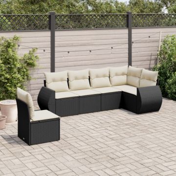 Set mobilier de grădină cu perne, 6 piese, negru, poliratan