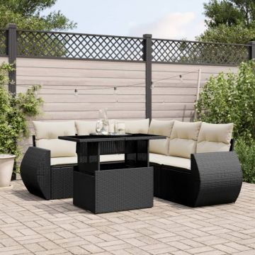 Set mobilier de grădină cu perne, 6 piese, negru, poliratan