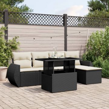 Set mobilier de grădină cu perne, 6 piese, negru, poliratan