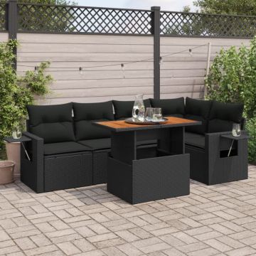 Set mobilier de grădină cu perne, 6 piese, negru, poliratan