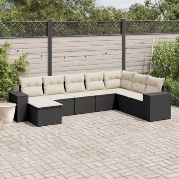 Set mobilier de grădină cu perne, 8 piese, negru, poliratan