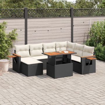 Set mobilier de grădină cu perne, 8 piese, negru, poliratan