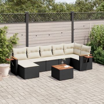 Set mobilier de grădină cu perne, 8 piese, negru, poliratan