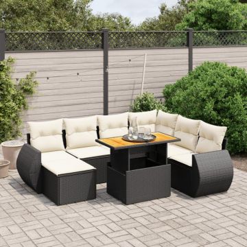 Set mobilier de grădină cu perne, 8 piese, negru, poliratan