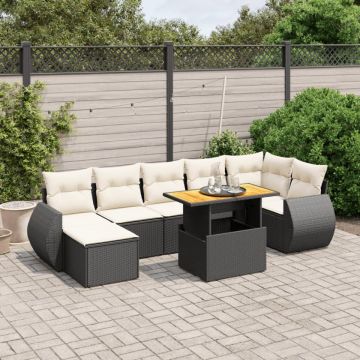 Set mobilier de grădină cu perne, 8 piese, negru, poliratan