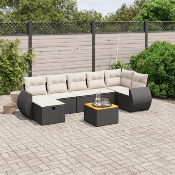 Set mobilier de grădină cu perne, 8 piese, negru, poliratan