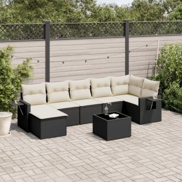 Set mobilier de grădină cu perne, 8 piese, negru, poliratan