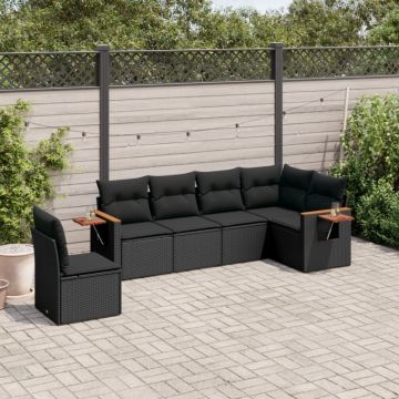 Set mobilier de grădină cu perne, 6 piese, negru, poliratan