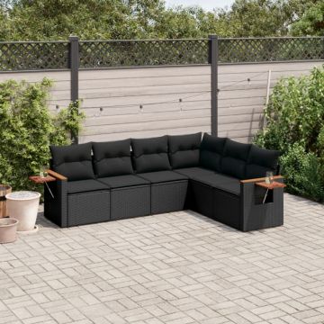 Set mobilier de grădină cu perne, 6 piese, negru, poliratan