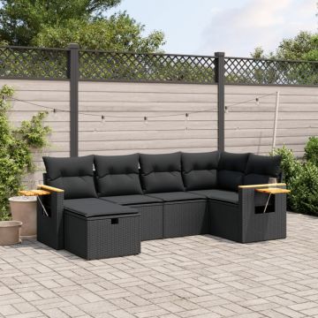 Set mobilier de grădină cu perne, 6 piese, negru, poliratan