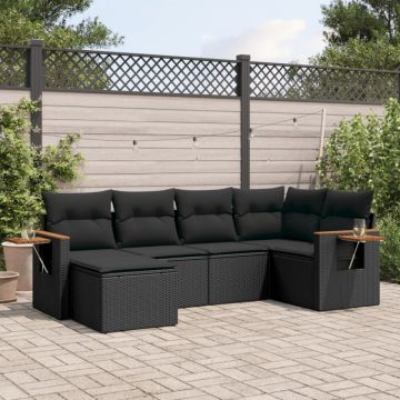 Set mobilier de grădină cu perne, 6 piese, negru, poliratan