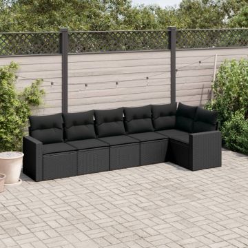 Set mobilier de grădină cu perne, 6 piese, negru, poliratan