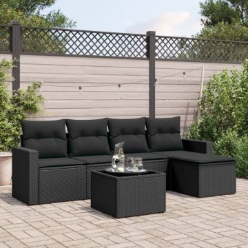 Set mobilier de grădină cu perne, 6 piese, negru, poliratan