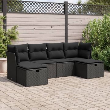 Set mobilier de grădină cu perne, 6 piese, negru, poliratan