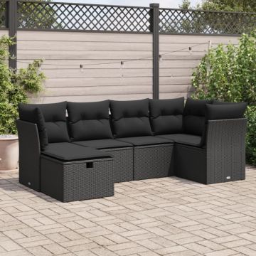 Set mobilier de grădină cu perne, 6 piese, negru, poliratan