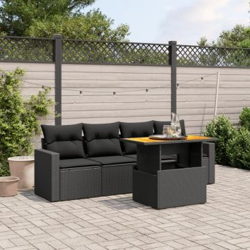 Set mobilier de grădină cu perne, 5 piese, negru, poliratan