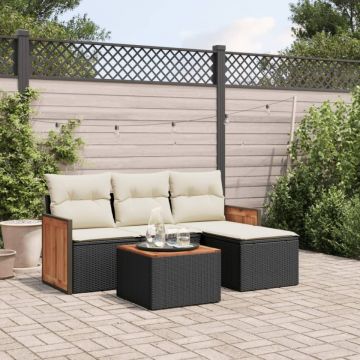 Set mobilier de grădină cu perne, 5 piese, negru, poliratan