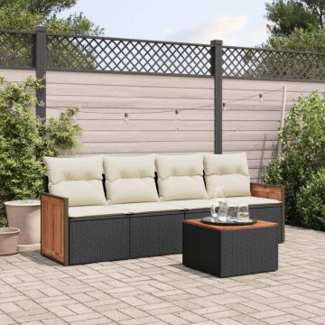 Set mobilier de grădină cu perne, 5 piese, negru, poliratan