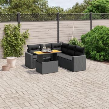 Set mobilier de grădină cu perne, 6 piese, negru, poliratan