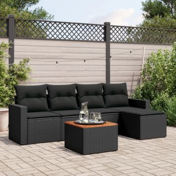 Set mobilier de grădină cu perne, 6 piese, negru, poliratan