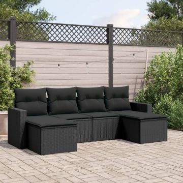 Set mobilier de grădină cu perne, 6 piese, negru, poliratan