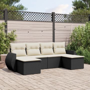 Set mobilier de grădină cu perne, 6 piese, negru, poliratan