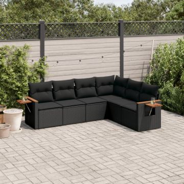 Set mobilier de grădină cu perne, 6 piese, negru, poliratan