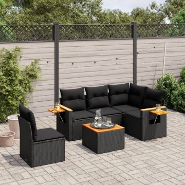 Set mobilier de grădină cu perne, 6 piese, negru, poliratan