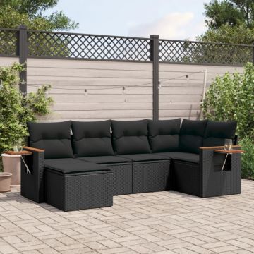 Set mobilier de grădină cu perne, 6 piese, negru, poliratan