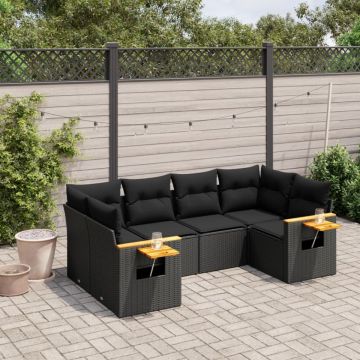 Set mobilier de grădină cu perne, 6 piese, negru, poliratan