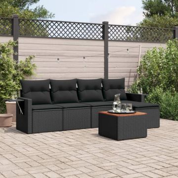 Set mobilier de grădină cu perne, 6 piese, negru, poliratan