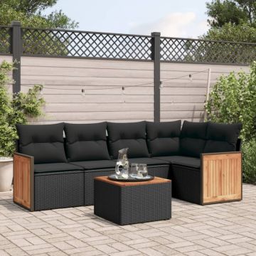 Set mobilier de grădină cu perne, 6 piese, negru, poliratan