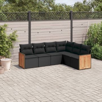 Set mobilier de grădină cu perne, 6 piese, negru, poliratan