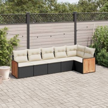 Set mobilier de grădină cu perne, 6 piese, negru, poliratan