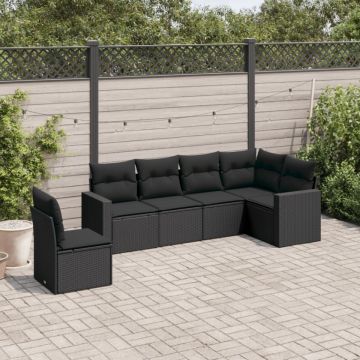 Set mobilier de grădină cu perne, 6 piese, negru, poliratan