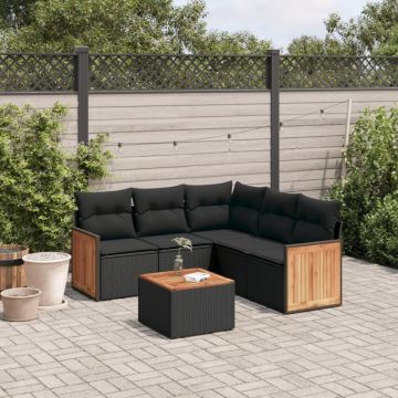 Set mobilier de grădină cu perne, 6 piese, negru, poliratan