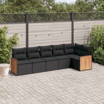 Set mobilier de grădină cu perne, 6 piese, negru, poliratan