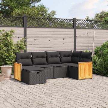 Set mobilier de grădină cu perne, 6 piese, negru, poliratan