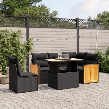 Set mobilier de grădină cu perne, 6 piese, negru, poliratan