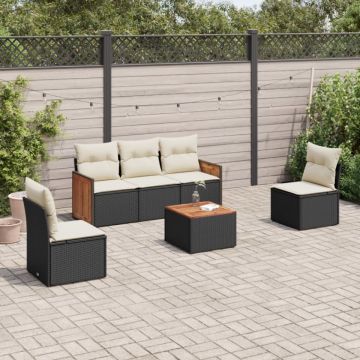 Set mobilier de grădină cu perne, 6 piese, negru, poliratan