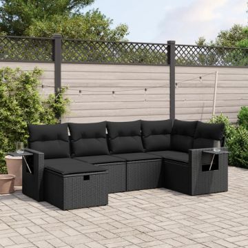 Set mobilier de grădină cu perne, 6 piese, negru, poliratan