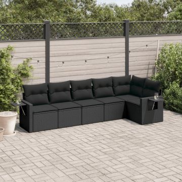 Set mobilier de grădină cu perne, 6 piese, negru, poliratan