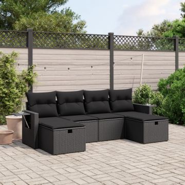 Set mobilier de grădină cu perne, 6 piese, negru, poliratan