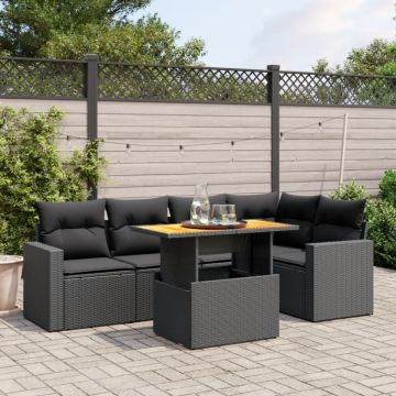 Set mobilier de grădină cu perne, 6 piese, negru, poliratan